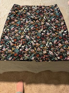 CJ Banks Black Floral A-Line Skirt with Multicolor Blooms